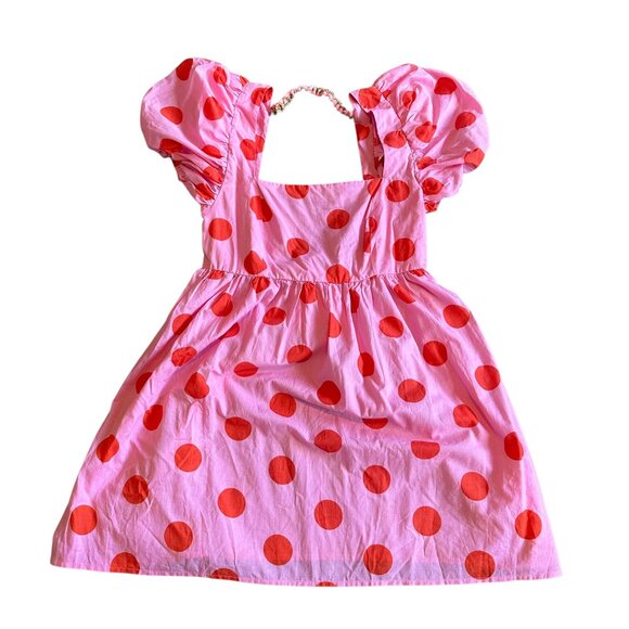 Pitusa Pink Polka Dot Babydoll Mini Dress Puff Sleeves Open Back Size Small NWT - Picture 2 of 13